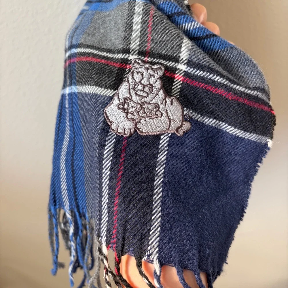 Macy's Soft Cashmere-like Winter Fall Navy, Gray Blue Plaid Men's Fringe Scarf